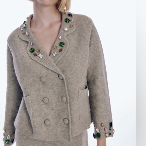 NWT Zara Knit Beaded Jewel Embellished Blazer and Skirt 2 Piece Set. Rare.⭐️ - Picture 3 of 16